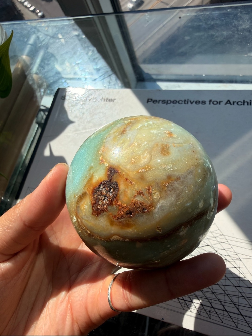 XL Blue Aragonite Crystal Sphere w/ Stand | 4”